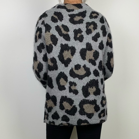 Solar Gray Leopard Print Wool Long Sweater - Picture 5 of 12